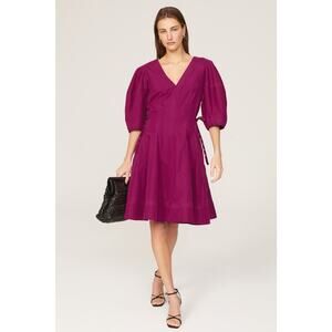 3.1 PHILLIP LIM Purple A-Line V-Neck Puff Sleeves Godet Belted Dress Size 2